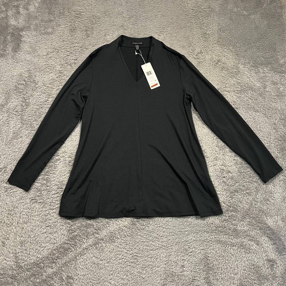 Eileen Fisher Top Fine Jersey V-Neck Gray Charcoal Long Sleeve Women's XS‎ NWT